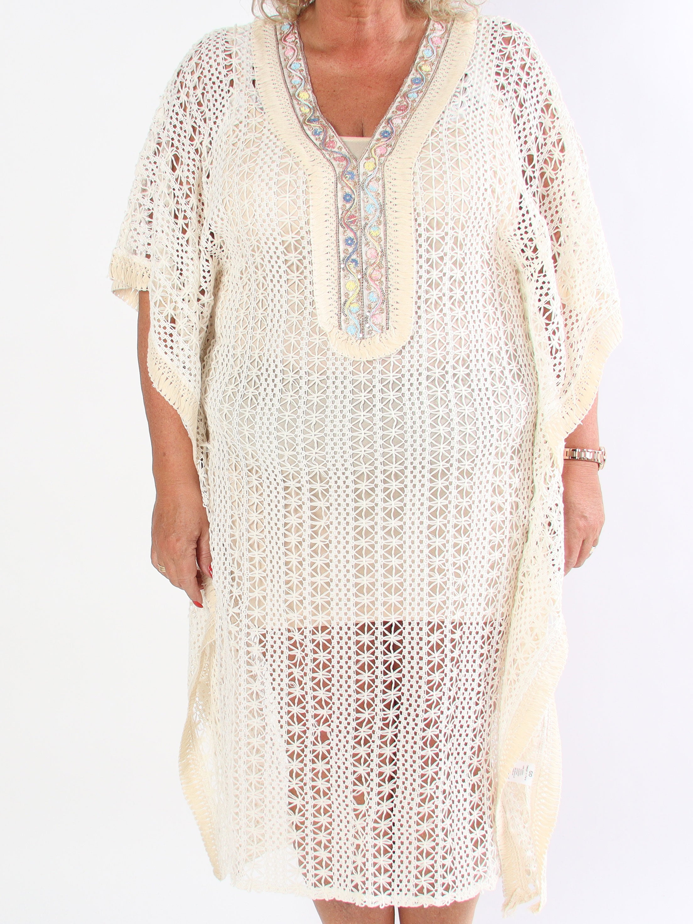 Ruby - Lang hæklet plus size tunikakjole i boheme look